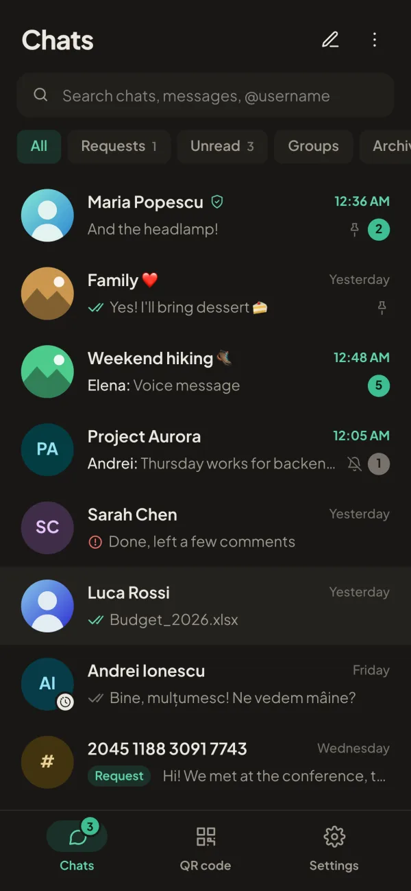 The chat list on a phone