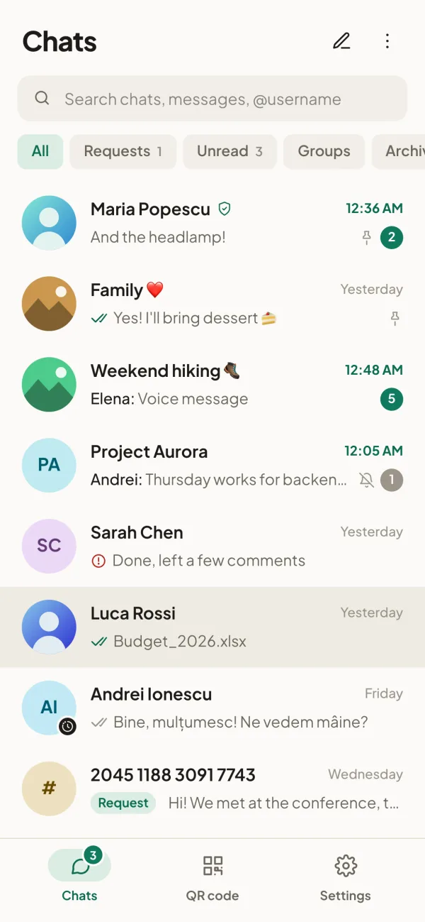 The chat list on a phone
