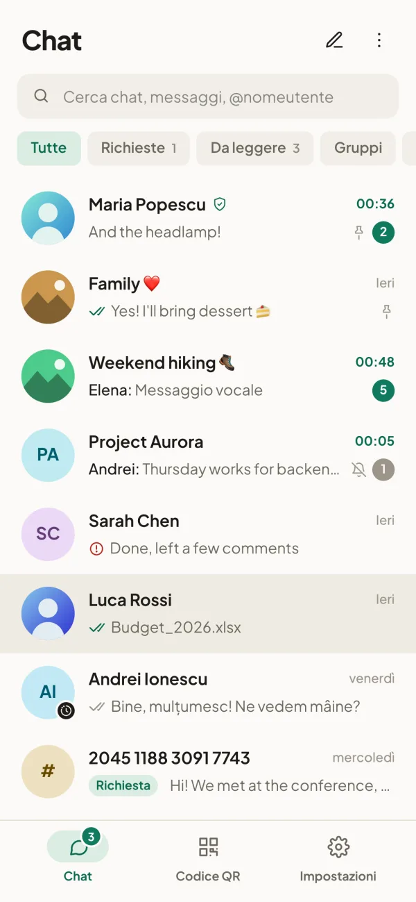 L'elenco delle chat sul telefono